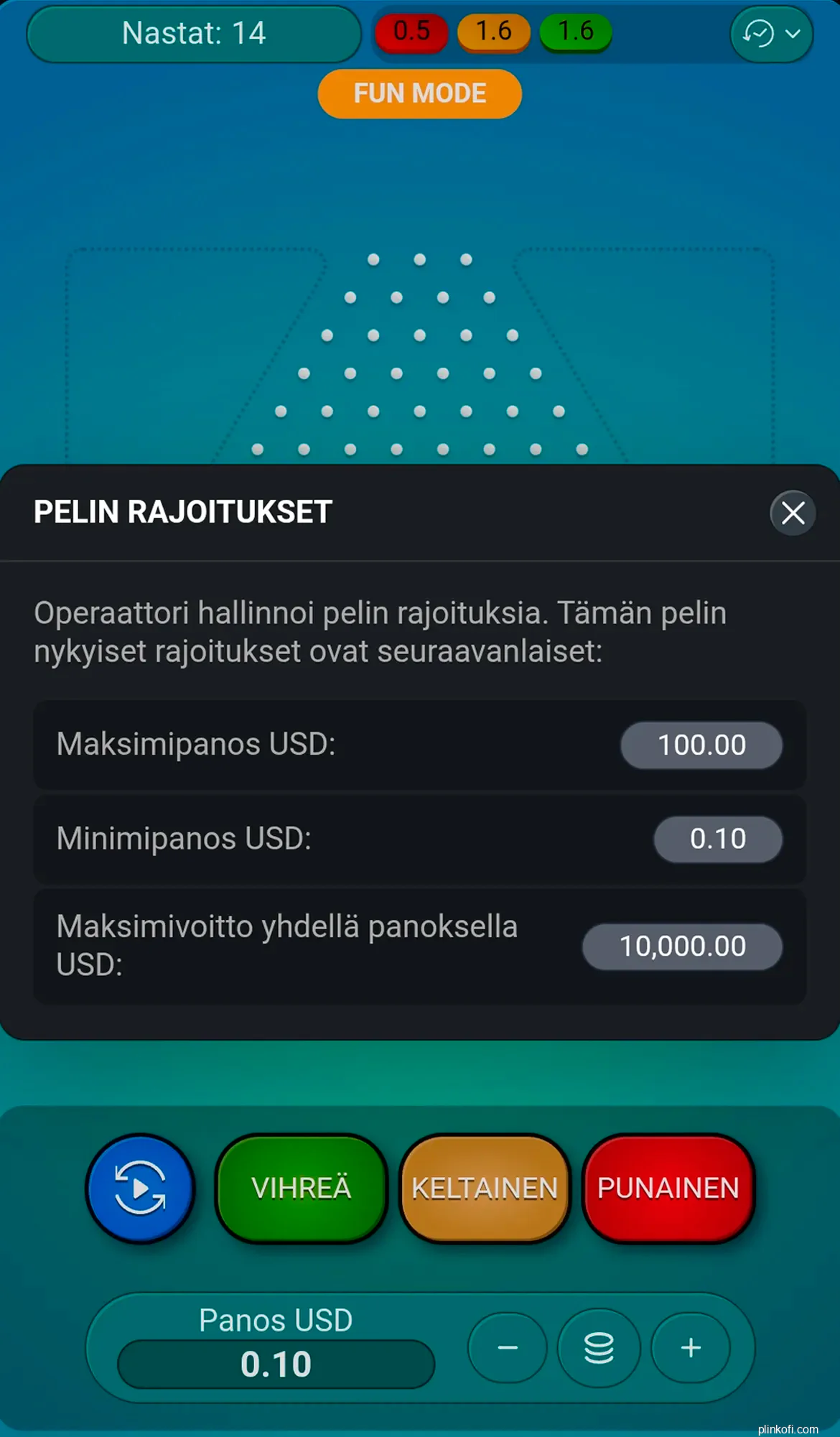 Plinko-pelin rajoitukset